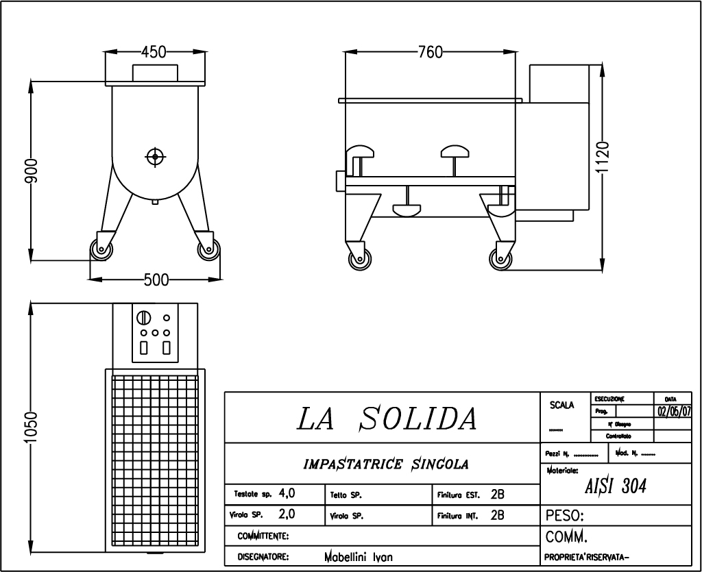 Impastatrice singola Kg 60